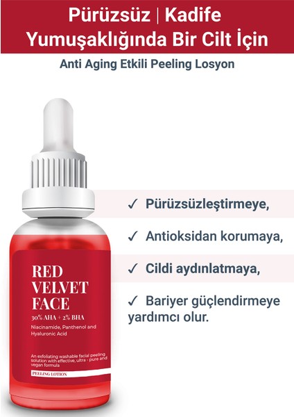 S'he Vec RED VELVET FACE - AHA %30 & BHA %2 Cilt Tonu Eşitleyici Arındırıcı Kırmızı Peeling Serum 30ml