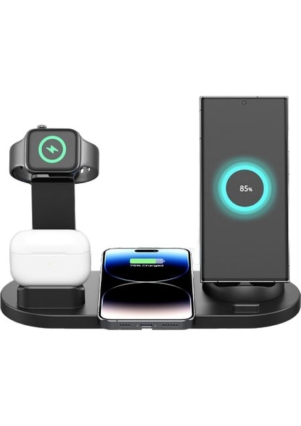 Bluetooth Kulaklık Kablosuz Şarj Masası Standı 6'sı 1 Arada (Yurt Dışından)