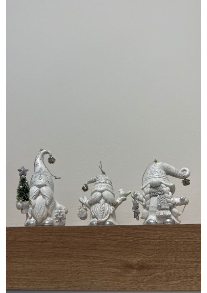 BeyazGri 12 cm Reçine Noel Baba - 3 Yılbaşı Süsü