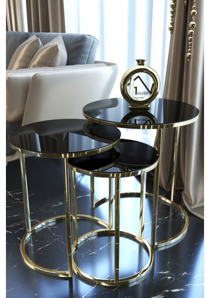 C Zigon Gold Metal Zigon Sehpa Kırılmaz Siyah Cam modelleri