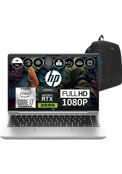 Hp Probook 440 G10 Intel Core I7 1355U 32GB 2tb SSD RTX2050-4GB Freedos 14" Fhd Taşınabilir Bilgisayar 8A569EAWF08 + Weblegelsin Çanta