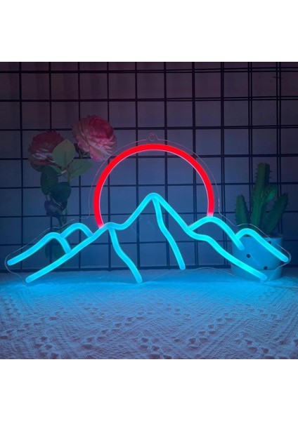 Dağ ve Güneş Neon LED Tabela Dekoratif Aydınlatma