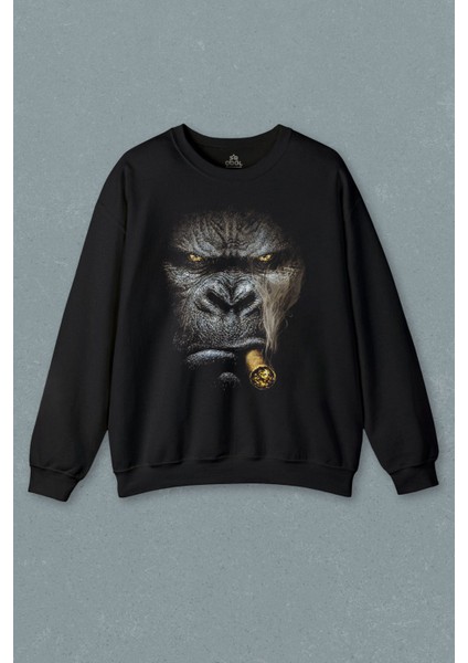 Puro Içen Şempanze Monkey Goril Maymun Baskılı Sweatshirt