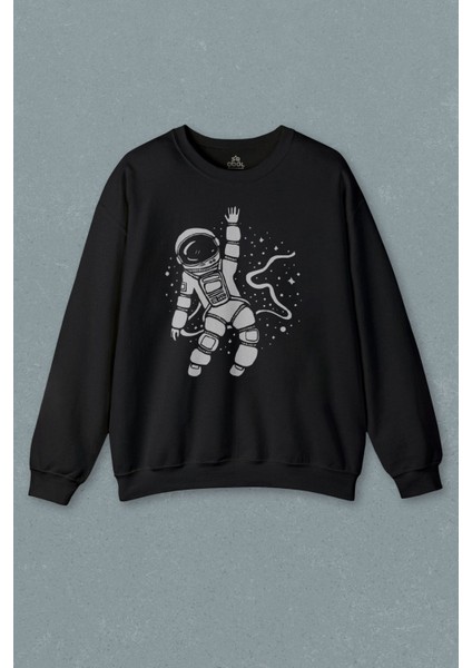 Uzayda El Sallayan Astronot Cosmos Baskılı Sweatshirt
