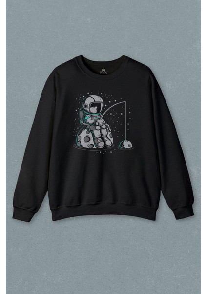 Uzayda Olta Atan Astronot Cosmos Uzay Gezegen Baskılı Sweatshirt