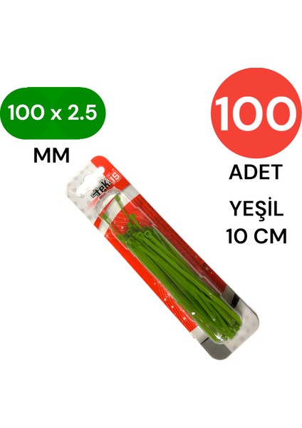 Plastik Kablo Bağı Cırt Kelepçe 100 mm x 2.5 mm Yeşil 100 Adet
