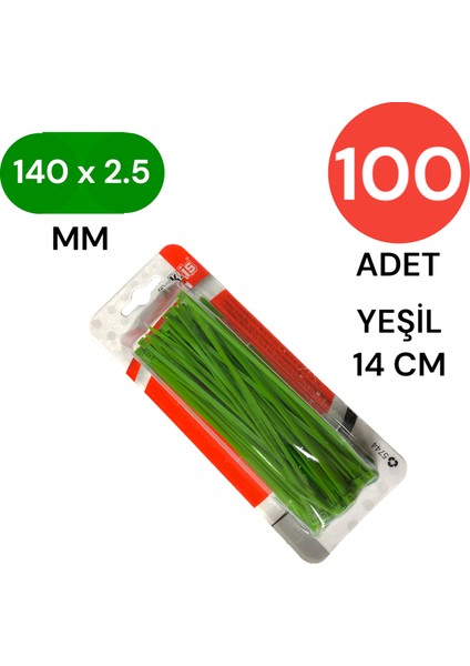 Plastik Kablo Bağı Klipsi Cırt Kelepçe 140 mm x 2.5 mm Yeşil 100 Adet