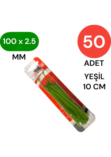 Plastik Kablo Bağı Klipsi Cırt Kelepçe 100 mm x 2.5 mm Yeşil 50 Adet