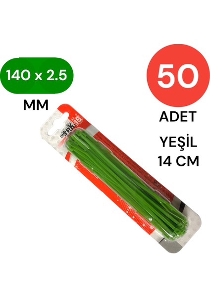 Plastik Kablo Bağı Klipsi Cırt Kelepçe 140 mm x 2.5 mm Yeşil 50 Adet