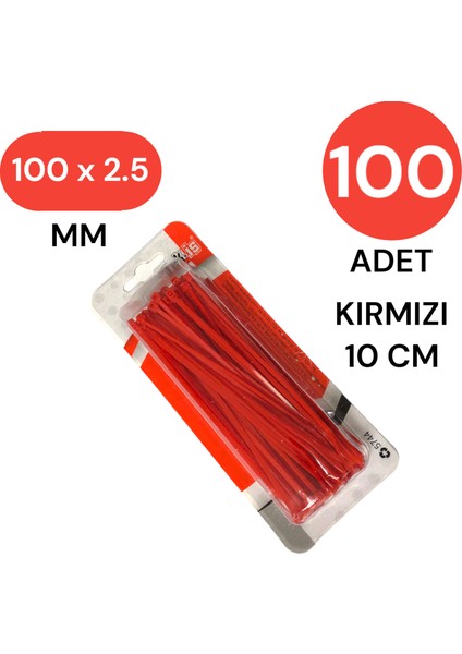 Plastik Kablo Bağı Klipsi Cırt Kelepçe 100 mm x 2.5 mm Kırmızı 100 Adet