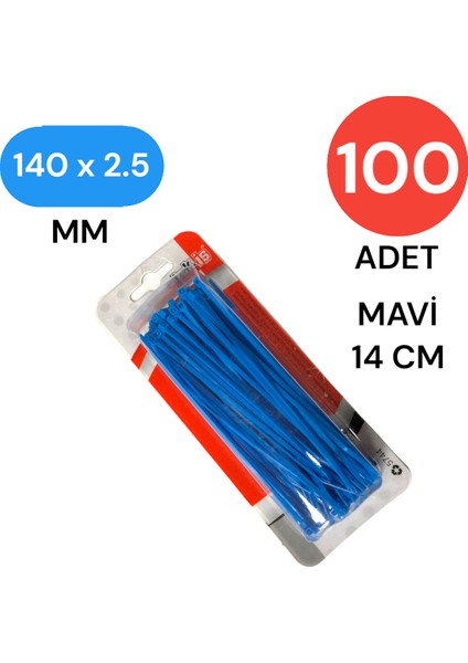 Plastik Kablo Bağı Klipsi Cırt Kelepçe 140 mm x 2.5 mm Mavi 100 Adet