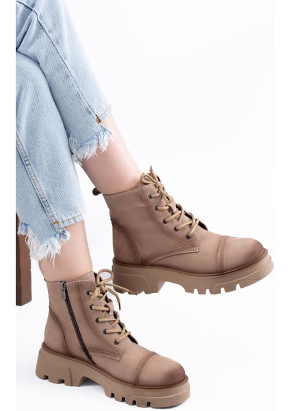 Tiara Kalın Taban Deri Kadın Bot 1670 Bej