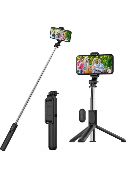 Selfie Çubuğu Tripod, Kablosuz Uzaktan Kumandalı Genişletilebilir 100CM Selfie Çubuğu