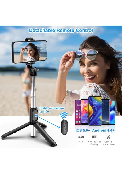 Selfie Çubuğu Tripod, Kablosuz Uzaktan Kumandalı Genişletilebilir 100CM Selfie Çubuğu