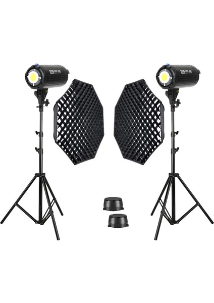 HD-200W LED Video Işığı 2'li Full Set (120 Octagon Softbox + 260CM Işık Ayağı)