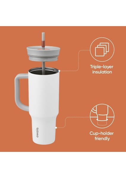 Dökülmeye Karşı Dayanıklı Kapaklı, Saman ve Taşıma Saplı 40 Oz Paslanmaz Çelik Üç Katmanlı Yalıtımlı Seyahat Bardak (Yurt Dışından)