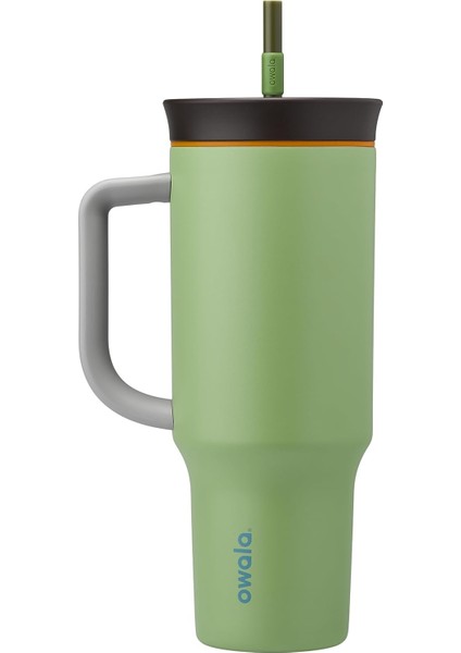 Dökülmeye Karşı Dayanıklı Kapaklı, Saman ve Taşıma Saplı 40 Oz Paslanmaz Çelik Üç Katmanlı Yalıtımlı Seyahat Bardak (Yurt Dışından)