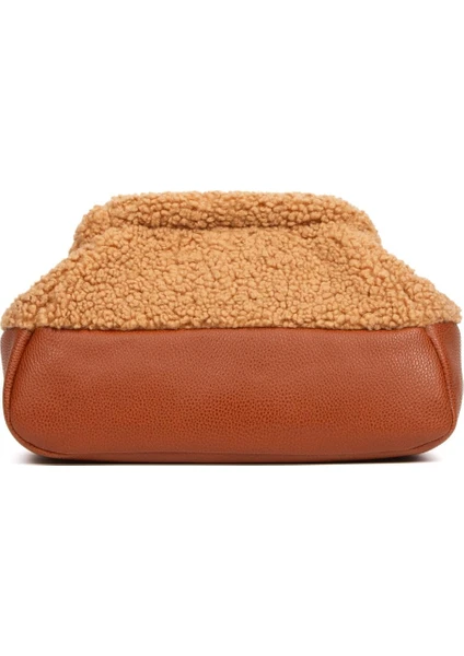 Kadın Özel Tasarım Camel Peluş Teddy Clutch Portföy Çanta