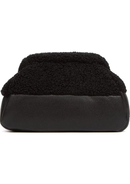 Kadın Özel Tasarım Siyah Peluş Teddy Clutch Portföy Çanta