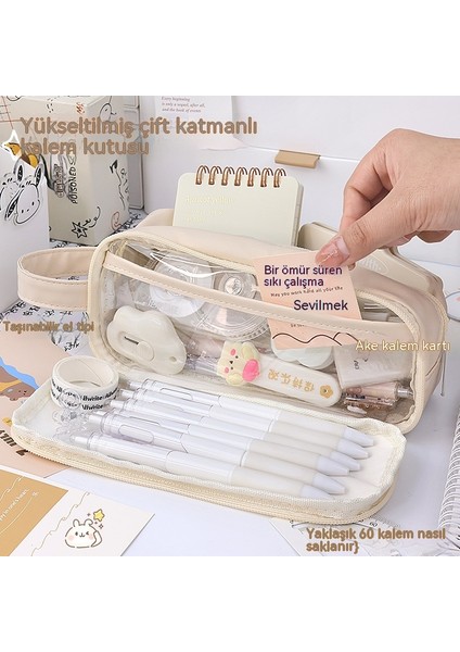 Süt Tuzu Çift Katmanlı Şeffaf Kalem Çantası Ins Japon Büyük Kapasiteli Ortaokul Öğrencileri Yüksek Değerli Depolama Kalem Kırtasiye Kutusu (Yurt Dışından) modelleri