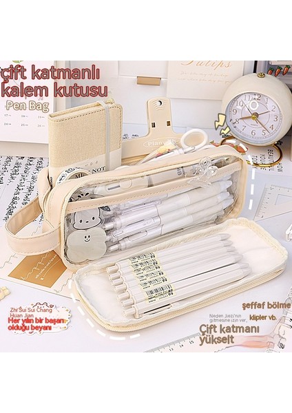 Süt Tuzu Çift Katmanlı Şeffaf Kalem Çantası Ins Japon Büyük Kapasiteli Ortaokul Öğrencileri Yüksek Değerli Depolama Kalem Kırtasiye Kutusu (Yurt Dışından) fırsatları