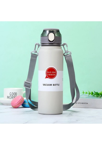 304 L Çelik Gri 800 ml Askılı ve Pipetli Matara Suluk CIN411GR-8