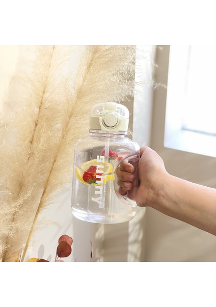 Süper Büyük Kapasiteli Spor Su Bardağı Kızlar Yoga Şişesi Şişe Net Kırmızı Ton Varil Yüksek Değerli Uzay Bardağı Şeffaf Beyaz 1000 ml (Yurt Dışından)