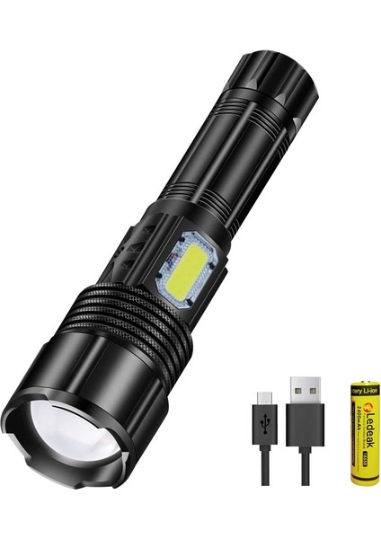 El Feneri + 18650 + USB Kablosu + Beyaz Kutu (Yurt Dışından)