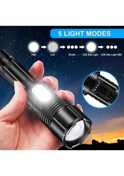 El Feneri + 18650 + USB Kablosu + Beyaz Kutu (Yurt Dışından)