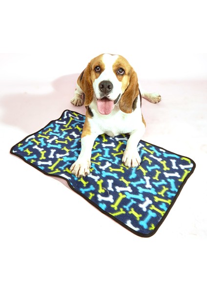 Pet Çift Taraflı Peluş Battaniye-Mavi Kemik BATTANIYE-L(40*32CM) (Yurt Dışından)