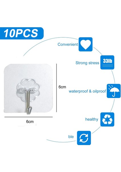 10 Adet Güçlü Yapışkanlı Kanca-Şeffaf Kalın Stil (Yurt Dışından)