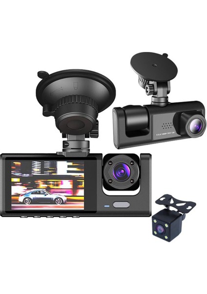 Araba Dvr'ı 3 Kanallı Dash Kamera 1 080PÖN ve Arka Içinde Dashcam Video Kaydedici Gece Görüş Uyumlu Cc-33