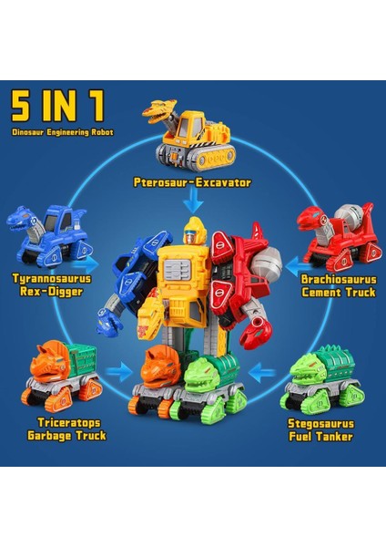 Kutulu 5'li Metal Dinazor Seti 0783-360, 1 Robotta 5 Dinozor Oyuncak