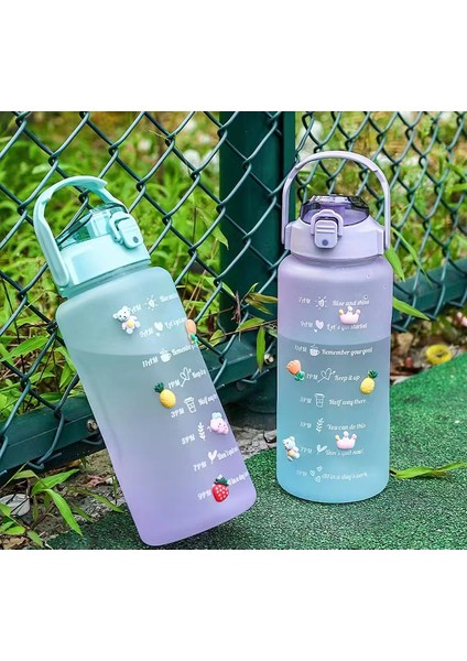 Yeni Büyük Kapasiteli Su Şişesi Saman Degrade Buzlu Açık Plastik Bardak Spor Fitness Terazisi Su Bardağı Degrade Mor Mavi 2000ML (Yurt Dışından) fiyatları