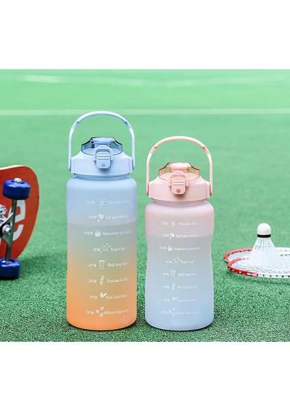 Yeni Büyük Kapasiteli Su Şişesi Saman Degrade Buzlu Açık Plastik Bardak Spor Fitness Terazisi Su Bardağı Degrade Mor Mavi 2000ML (Yurt Dışından) fırsatları