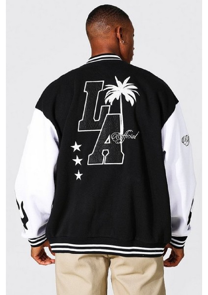 Unisex Oversize Siyah Los Angeles Nakiş Işlemeli Bomber Kolej Ceket fiyatları