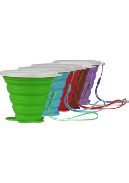 Silikon Katlanabilir Seyahat Kupası - Kapaklı Silikon Katlanır Kamp Bardağı - Genişletilebilir Içme Bardağı Seti - Taşınabilir, Dereceli [9.2oz] (Yeşil) (Yurt Dışından)