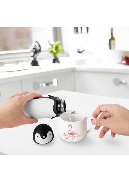 Penguen Paslanmaz Çelik Vakum Termos Seyahat Kupa Çay Su Şişesi Kahve Şişesi (Siyah) (Yurt Dışından) modelleri