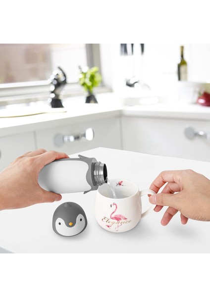 Penguen Paslanmaz Çelik Vakum Termos Seyahat Kupa Çay Su Şişesi Kahve Şişesi (Gri) (Yurt Dışından) modelleri