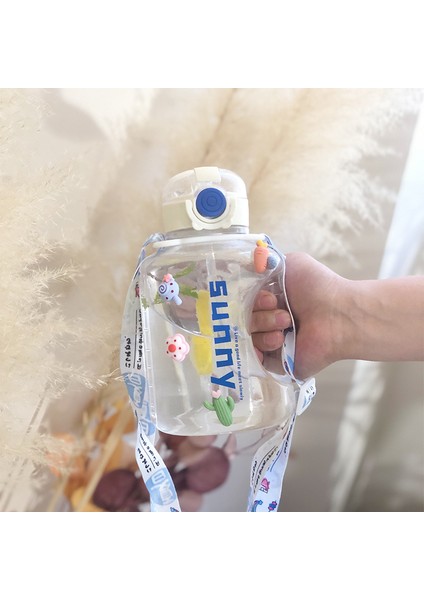 Ultra Büyük Kapasiteli Spor Su Bardağı, Yoga Şişesi, Tonluk Fıçı, Yüksek Değerli Uzay Bardağı, Şeffaf Pudra + 3D Bardak Etiketi + Bardak Kemeri 1000ML (Yurt Dışından)