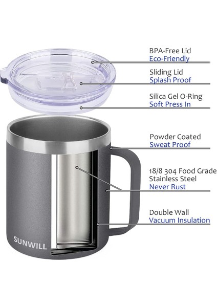 14 Oz Kahve Kupa, Kapaklı Vakum Yalıtımlı Kamp Kupa, Çift Duvar Paslanmaz Çelik Seyahat Tumbler Bardak, Kahve Termosu Dış Mekan, Gri (Yurt Dışından) fiyatları