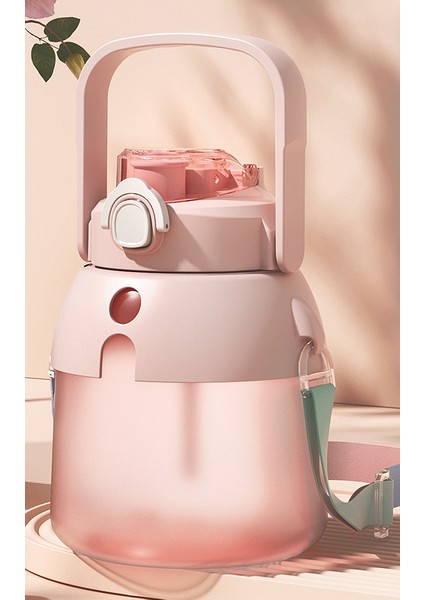 Çift Içki Büyük Göbek Plastik Su Bardağı Yaz Açık Pipetli Bardak Lotus Kökü Tozu 1500 ml [ücretsiz Kendi Başına Yap Çıkartma + 3D Çıkartma + Saman + Kayış] (Yurt Dışından)