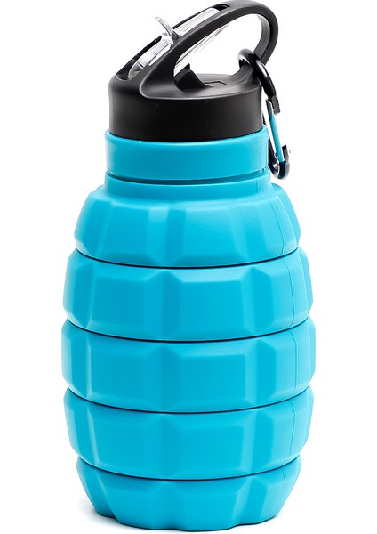 Yeni Katlanabilir El Bombası Su Şişesi Gıda Sınıfı Silikon Bisiklet Yürüyüş Su Şişesi Çantanıza Içecek Seti Mavi 580 ml (Yurt Dışından)