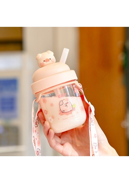 Jiji Domuz Saman Su Bardağı Yüksek Değerli Öğrenci Su Bardağı Taşınabilir Açık Süt Çay Bardağı Çok Sakura Domuz 330ML (Yurt Dışından)