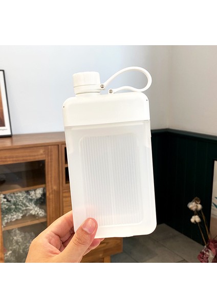 Su Bardağı Düz Taşınabilir Kare Su Bardağı Açık Seyahat Taşınabilir Cep Su Şişesi Yaratıcı Düz Spor Su Şişesi Basit Beyaz 450 ml (Yurt Dışından)
