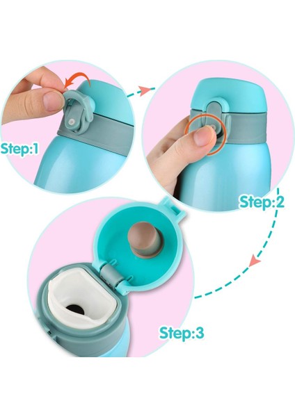 Çocuk Su Şişesi, 24 Saat Soğutma ve 12 Saat Sıcak Tutma Için Çift Duvar Vakum Yalıtımlı Paslanmaz Çelik Şişe Yeşil-Pembe (Yurt Dışından) fırsatları