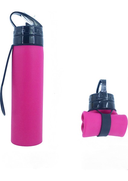 Açık Spor Silikon Su Şişesi Dağcılık Sürme Taşınabilir Su Şişesi Silikon Katlanır Su Bardağı Gül Kırmızı 600 ml (Yurt Dışından)