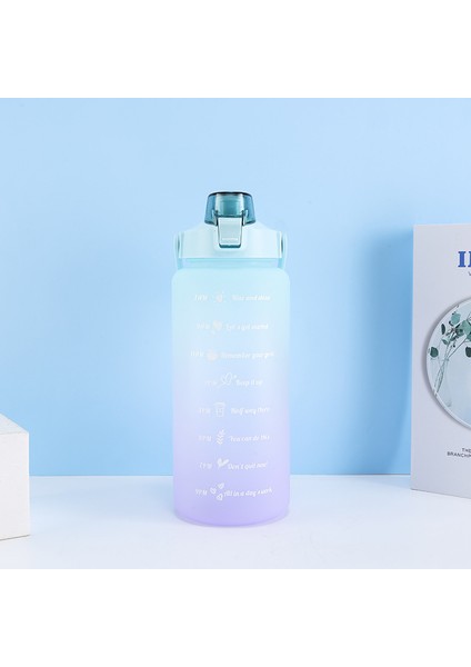 Degrade Renk Büyük Kapasiteli Buzlu Su Bardağı Saman Taşınabilir Açık Hava Sporları Su Şişesi Yeşil 2000 ml (Yurt Dışından)