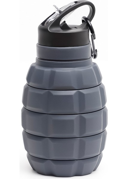 Yeni Katlanabilir El Bombası Su Şişesi Gıda Sınıfı Silikon Sürme Yürüyüş Su Şişesi Karabina ile Içme Seti Açık Gri 580ML (Yurt Dışından)