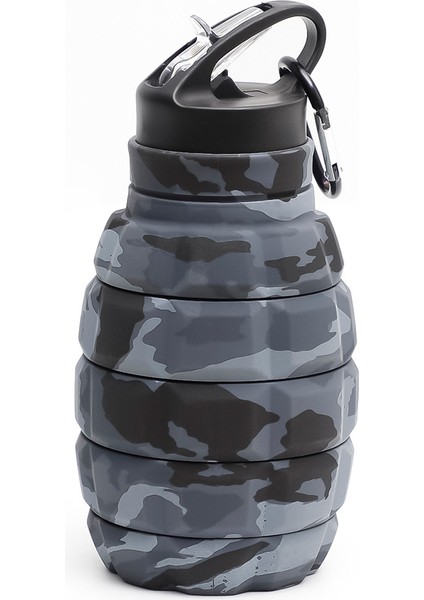 Yeni Katlanabilir El Bombası Su Şişesi Gıda Sınıfı Silikon Sürme Yürüyüş Su Şişesi Çantanıza Içme Seti Açık Gri Kamuflaj 580 ml (Yurt Dışından)